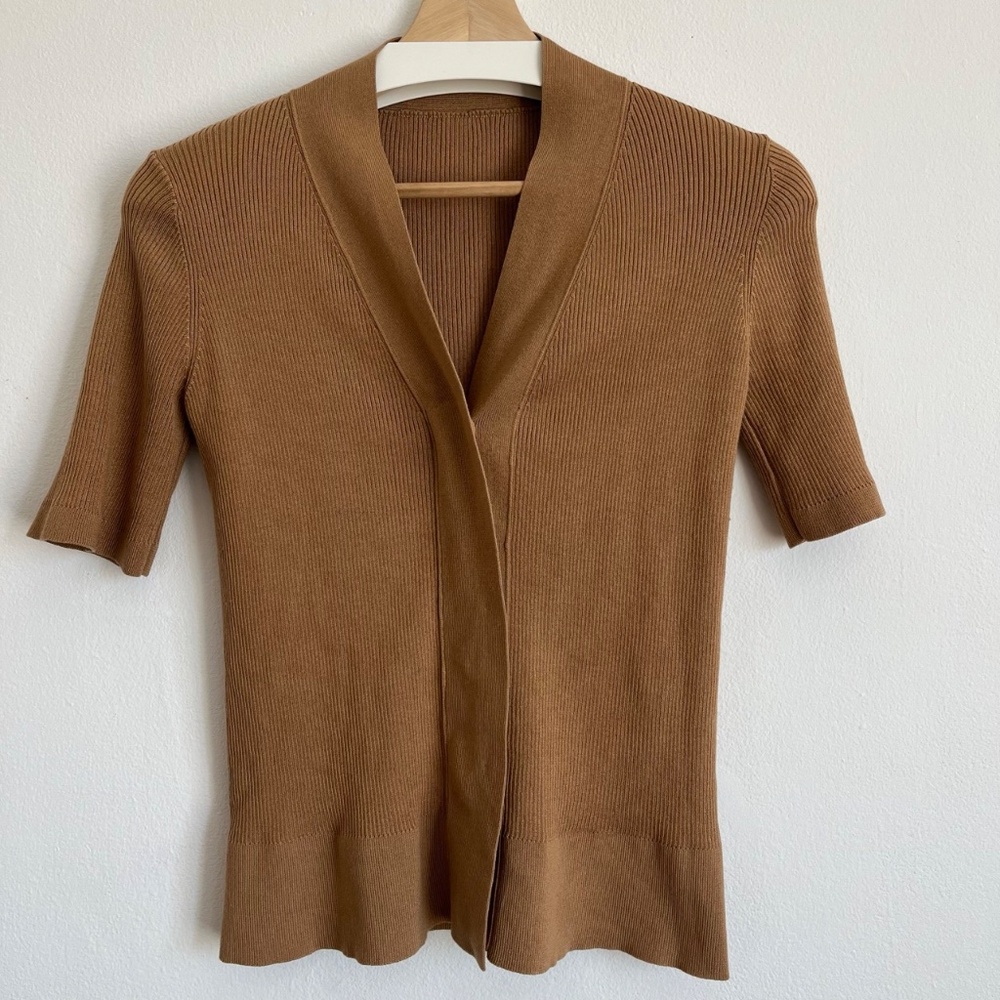 Button Front Half Sleeve Ribbed Knit Cardigan Top